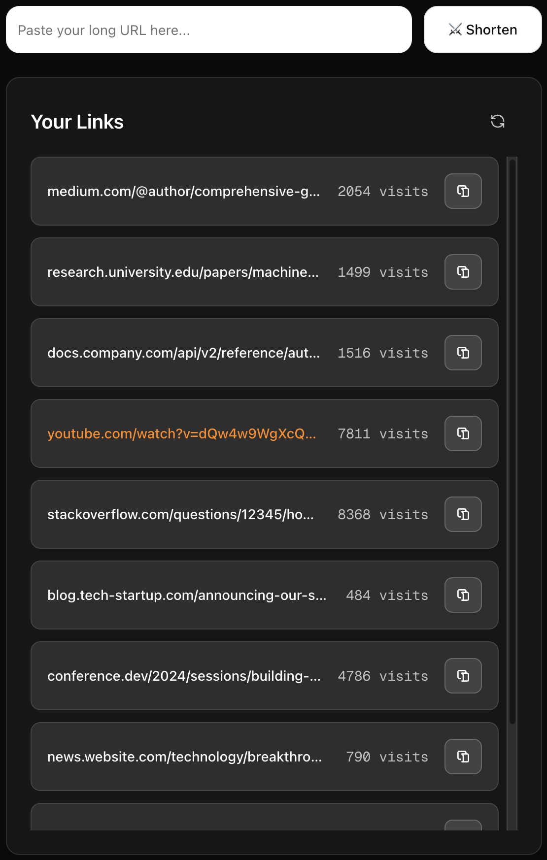URL List Dashboard